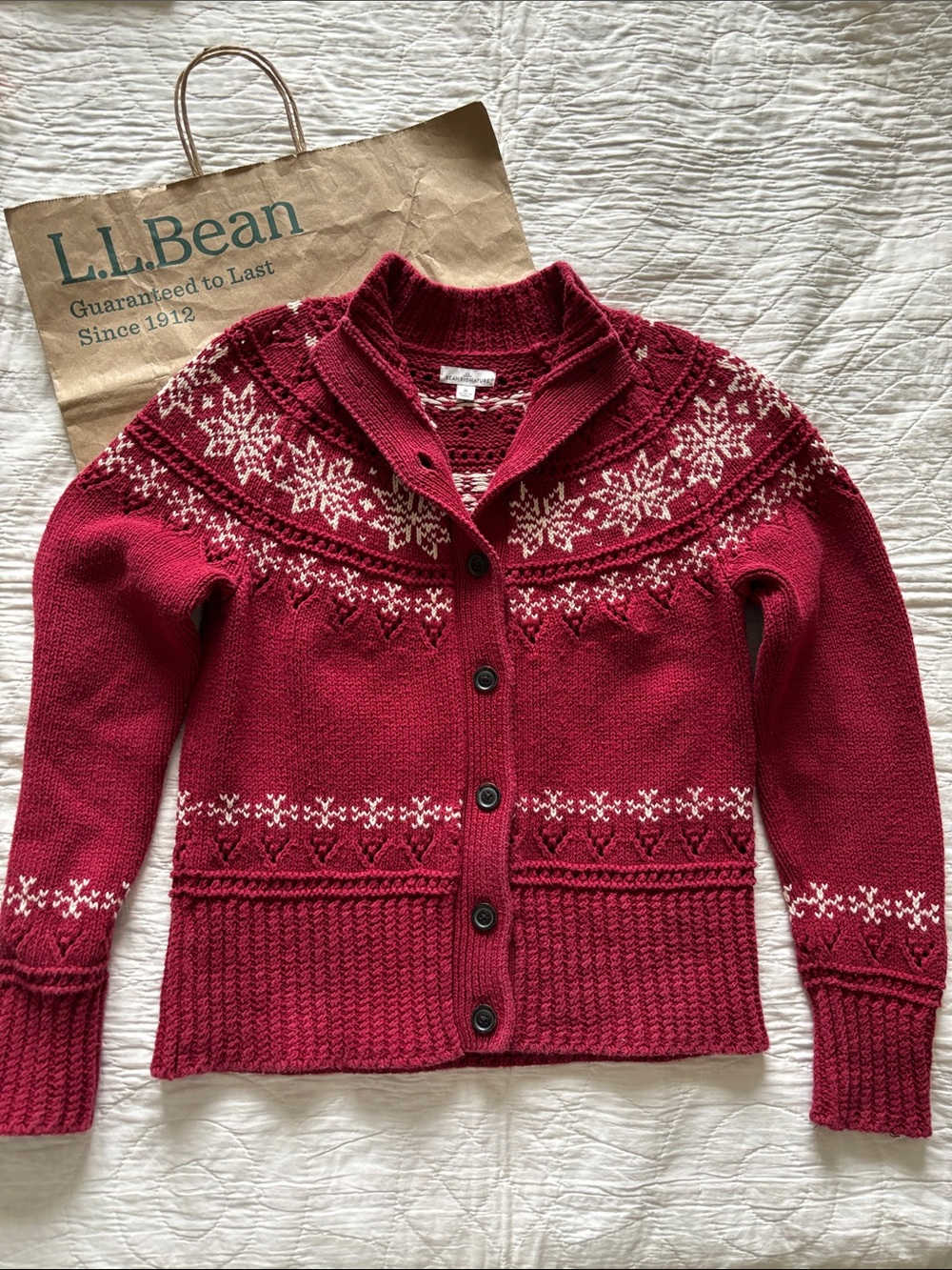 LL Bean Signature Fisherman Fair Isle Cardigan